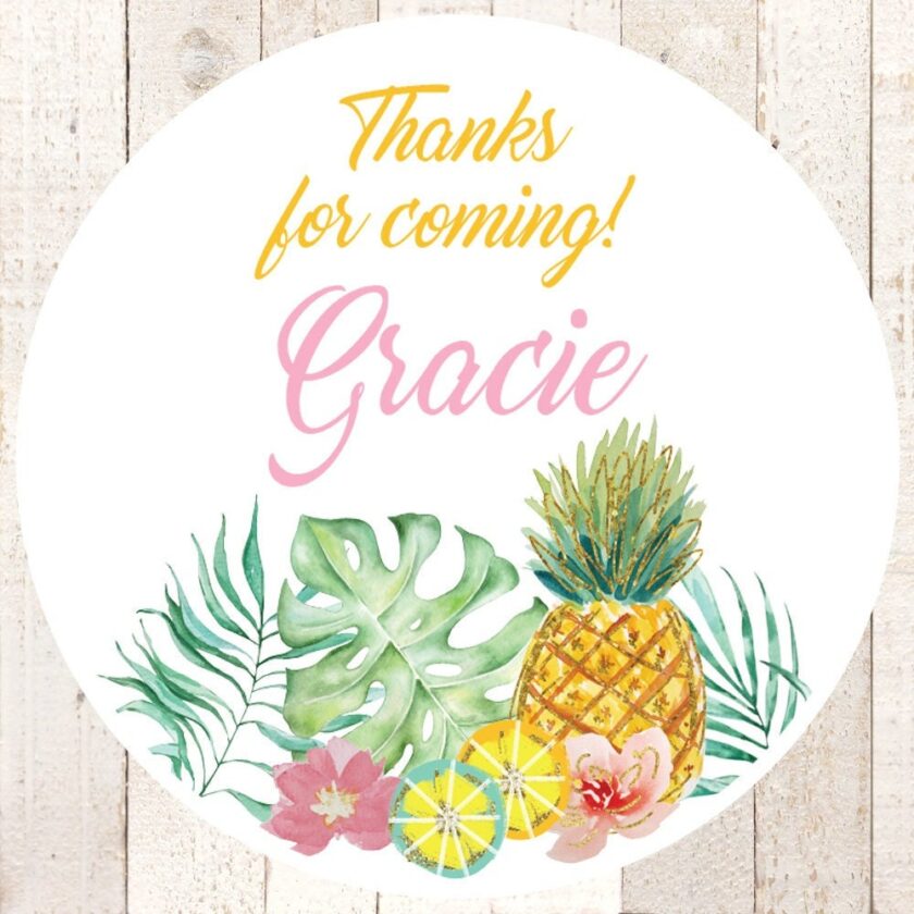 Tropical Birthday Pool Party Favor Stickers