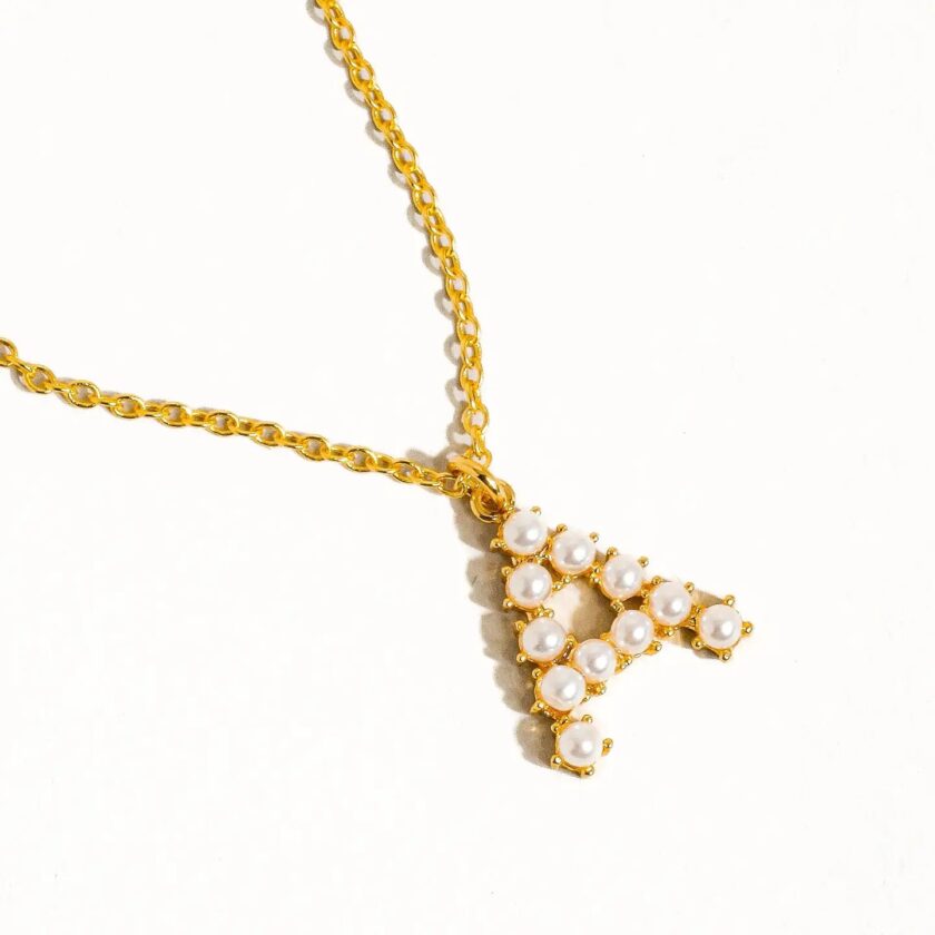 Gold Plated Pearl Letter Necklace - Image 3